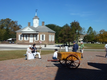 Musicians with the court house in the background